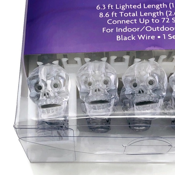 Skull 20 Count String Lights LED Halloween 8 Foot Black Wire New in Box … - Picture 6 of 11